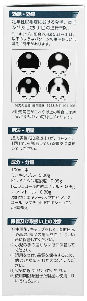ミノキシジルFCIの化粧箱の効果効能表記