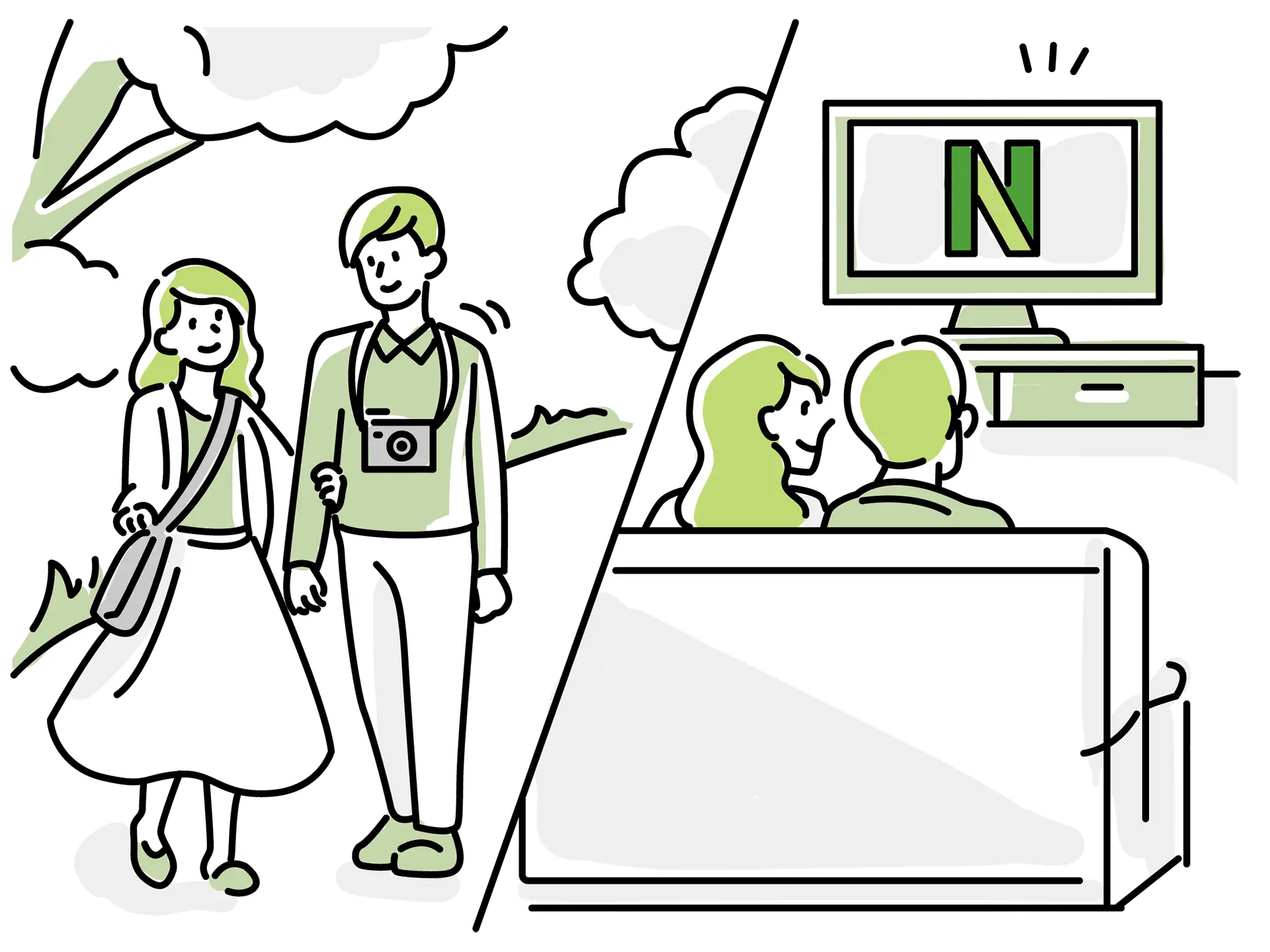 夫婦でお出かけしたりNetflixを見たりして楽しんでいる様子