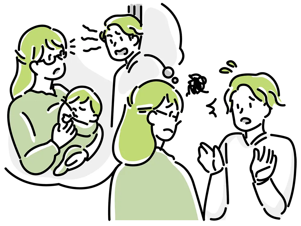 赤ちゃんに母乳をあげている時に、夫が見ていると思い、嫌な表情を浮かべて拒絶する妻