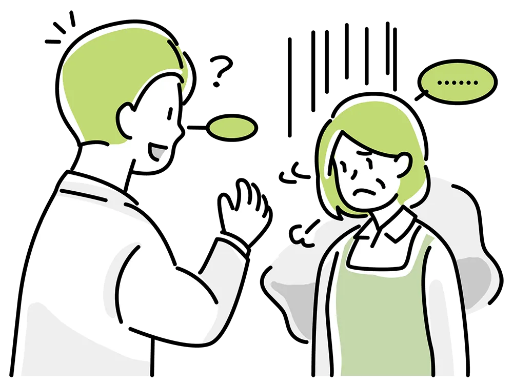 夫は優しく話してくれるが込み入った話ができずガッカリしている妻
