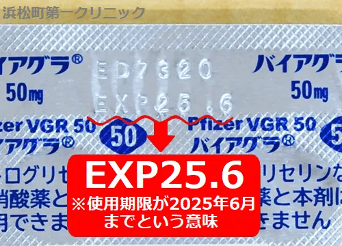 バイアグラPTPシート上部の使用期限