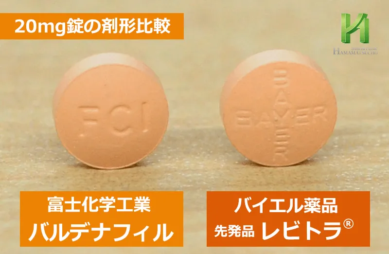 バルデナフィル錠「FCI」とレビトラ錠の錠剤